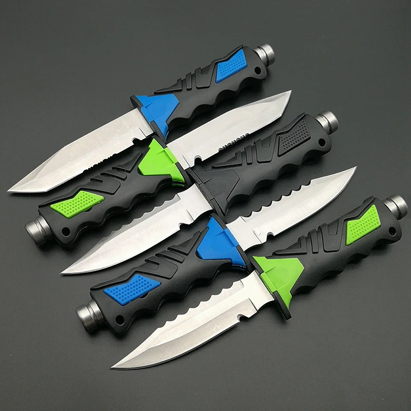 Online ToughKeng Deepsea Scuba Diving cuchillo fijo 440C titanio Acero inoxidable profesional Leggings cuchillos rectos y funda ABS