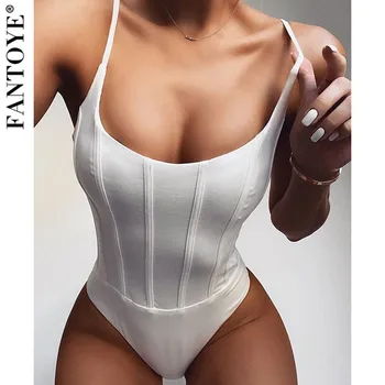 

FANTOYE Basic Spaghetti Strap Sexy Bodysuit Women Casual Strapless Backless Skinny Jumpsuit New Solid Summer Bodysuits Overalls