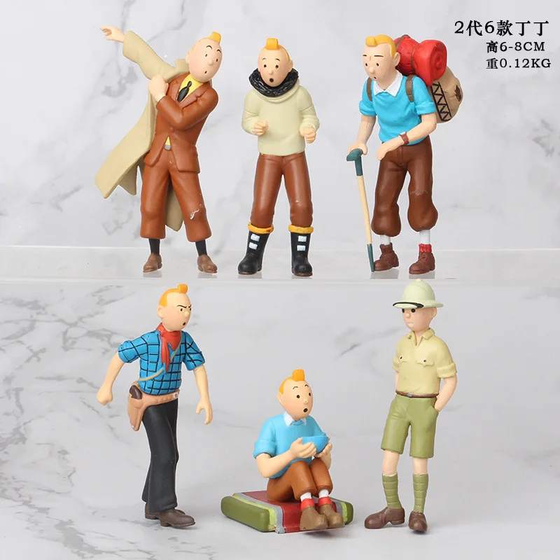 6 Stk Tim und Struppi Figuren Sammlung Tintin Comic Serie Cartoon Doll Figure 