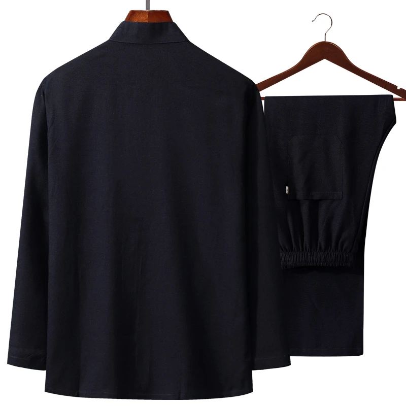 Осенняя китайская мужская хлопковая льняная одежда Wu Shu, рубашка с длинными рукавами и длинные штаны, костюм кунг-фу Тай Чи, большой размер 4XL