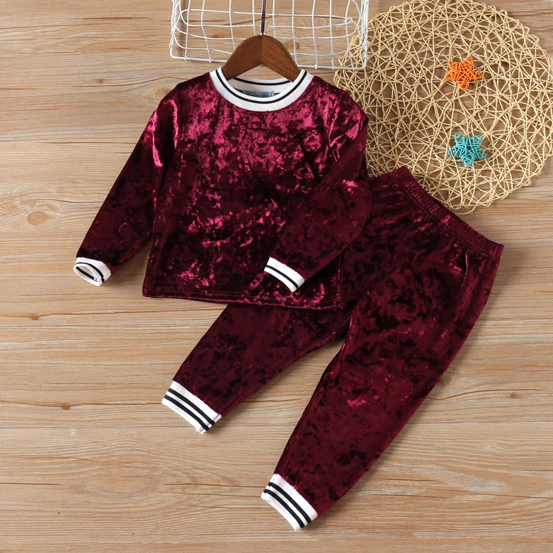 Roupas de Inverno Hoodie + Calças Roupas do Bebê dos Miúdos Meninas Outono Manga Longa Ouro Veludo Esportes 2 Pcs Ternos 18 Cheap Conjuntos de roupas