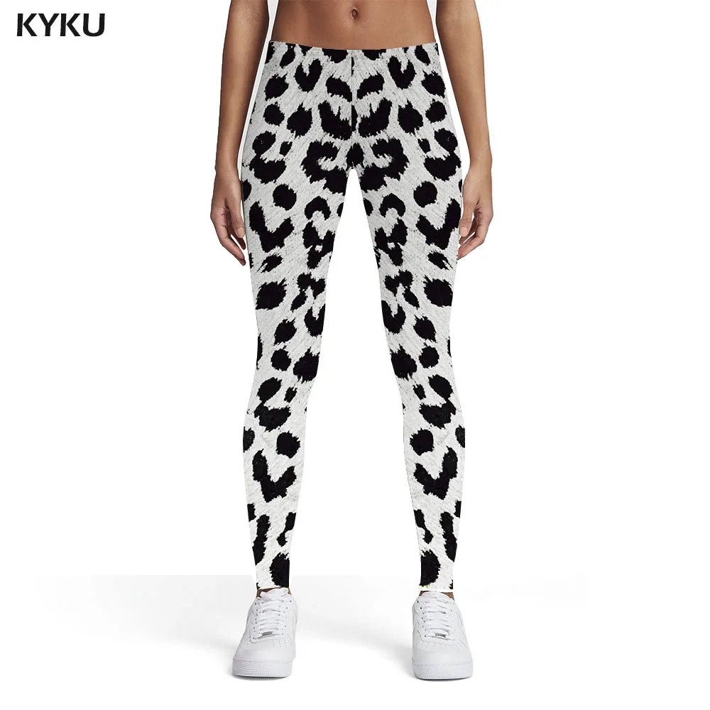 KYKU Black And White Leggings Women Leopard Printed pants Zebra Elastic Art Leggins Womens Leggings Pants Fitness Bodybuilding lululemon align leggings