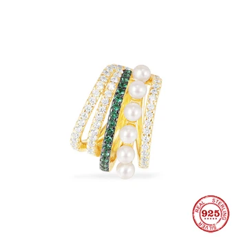 

Fashion Charm Original 1:1 Copy Single gold Pearl Earring, White & Green Five Hoop Luxury Earrings For Female Jewelry Gift