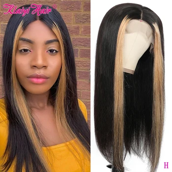 

Klaiyi Hair TL1B27 Straight Hair Wig 13X4 Highlights Lace Front Human Hair Wigs 8''-24" Streaks Remy Hair Pre Plucked Hairline