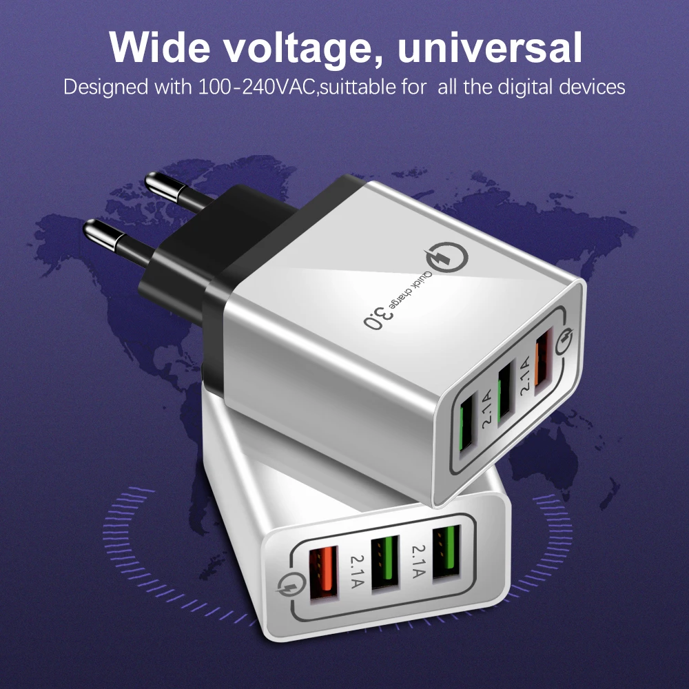 

Quick Charging QC 3.0 Smart Fast 3 USB Wall Charger For Xiaomi Samsung Huawei Quick Charge Charging Adapter Mobile Phone