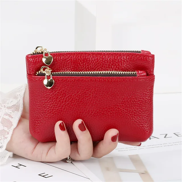 2021 New Leather Coin Purse Women Mini Change Purses Kids Coin Pocket Wallets Key Chain Holder Zipper Pouch Card Holder Wallet Red