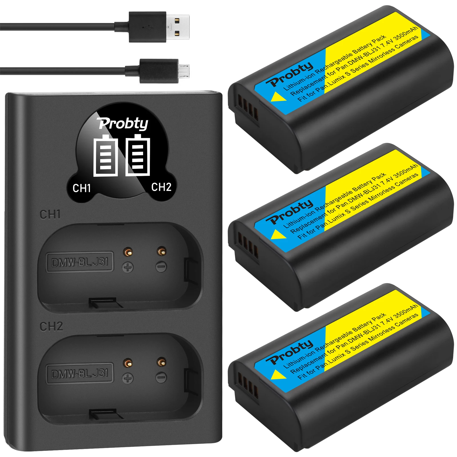 2X7.4V 3500Mah Dmw-Blj31 Dmwblj31 Blj31 Batteria + Led Usb Dual Charger Per Fotocamera Panasonic Lumix S1, S1R,S1H, Lumix S Series