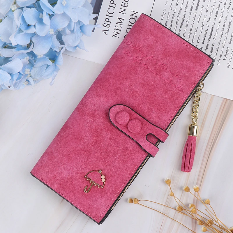 1PC Lady Women's Leather Clutch Wallet Purse Long Card Holder Handbag Case - Цвет: Rose red