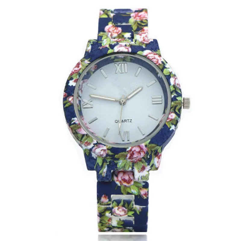 Модные наручные часы с принтом розы, женские часы, высокое качество, керамические милые часы-браслет для девушек, дизайнерские женские часы - Цвет: Синий