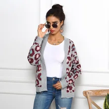 New Fashion Women Leopard Cardigans Casual Full Sleeve Knitted Sweater Coats Autumn Winter Jacket Outwear 2020 Casaco Feminino