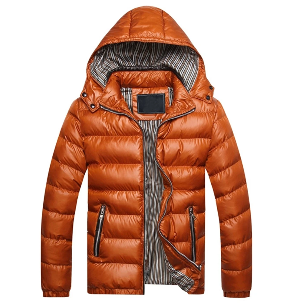 Chaqueta invierno hombre/зимняя мужская однотонная куртка с капюшоном и длинным рукавом на молнии, стеганое пальто