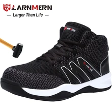 LARNMERN/Мужская Рабочая обувь; дышащая легкая обувь со стальным носком; нескользящие Светоотражающие кроссовки