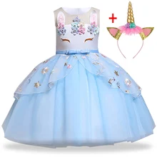 Платье с единорогом; Детские платья на день рождения для девочек; костюм на Хэллоуин и Рождество; детское праздничное платье принцессы; платье Золушки Эльзы