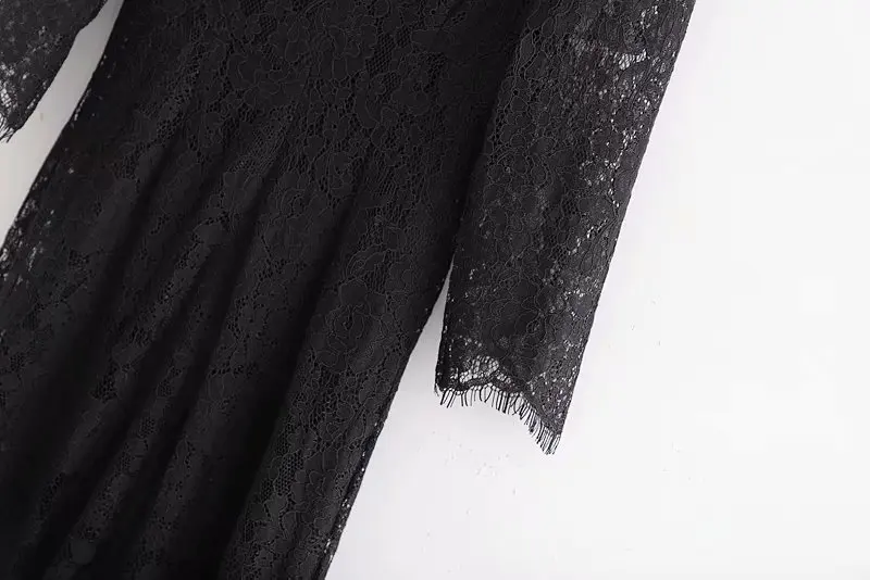 Женское винтажное черное сексуальное кружевное платье из 2 предметов романтическое платье с рукавом три четверти и круглым вырезом, а-силуэт, миди, вечерние платья XDWM2617