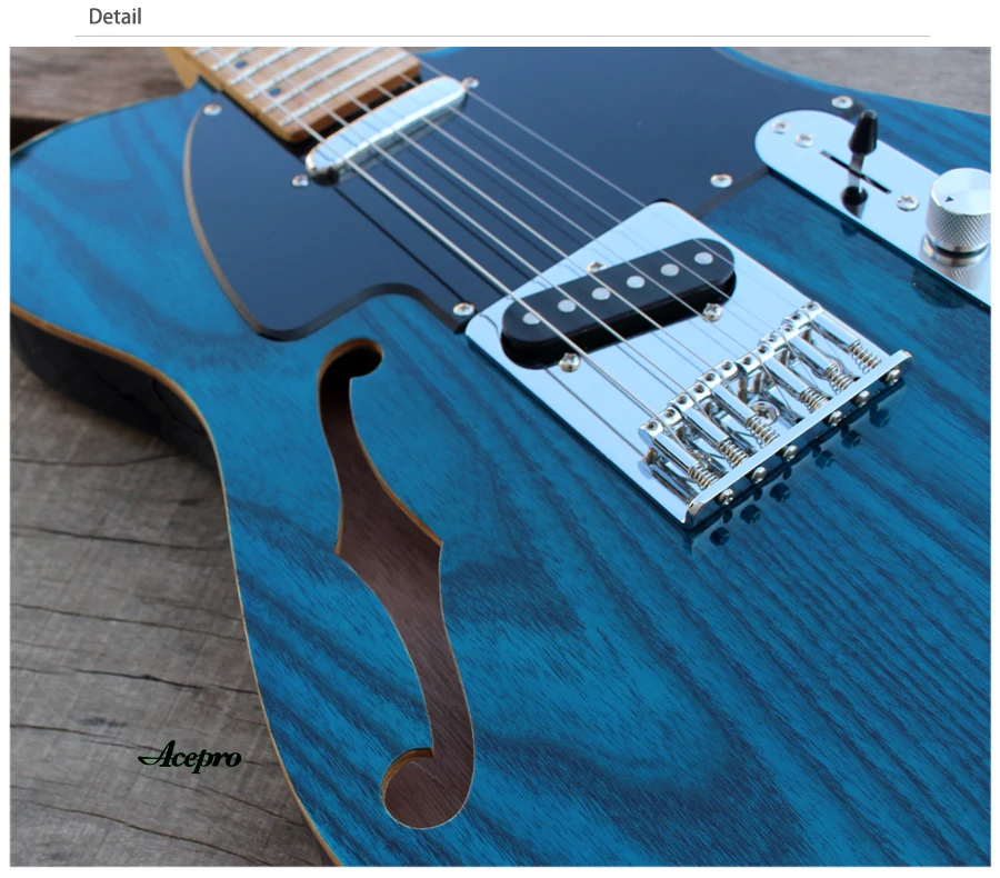 ACEPRO F отверстие электрогитары, твердый пепельный корпус, прозрачный синий/зеленый/коричневый цвет гитары ra, хромированная фурнитура