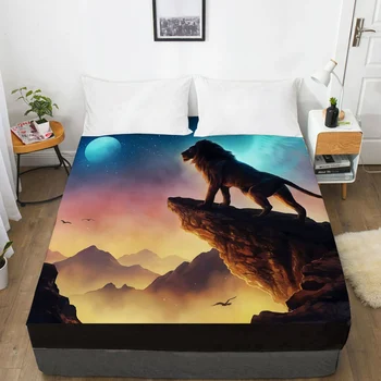

1pc 3D Bed Sheet with Elastic Fitted Sheet 135/150/180/200/160x200 Mattress Cover Double King Queen Home Microfiber lion Animal