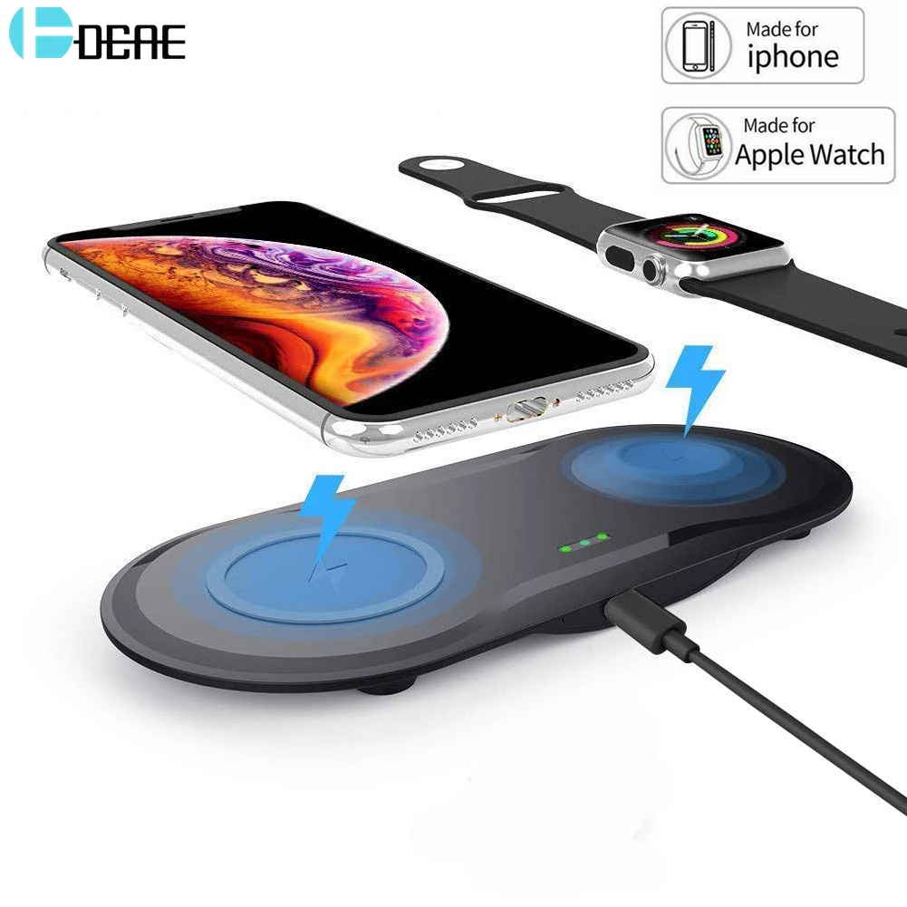 DCAE 10W Qi Wireless Charger Dock For iPhone 12 11 XS XR X 8 2 in 1 Fast Charging Pad for Apple Watch iwatch 6 5 4 3 Airpods Pro