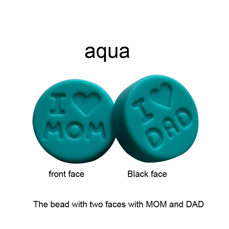 aqua 100 шт./партия, Силиконовые Прорезыватели для прорезывания зубов, свободные бусины, плоские круглые жевательные бусины, Детские Diy ожерелья, "I love Mom/Dad" бусины, прорезыватель - Цвет: aqua