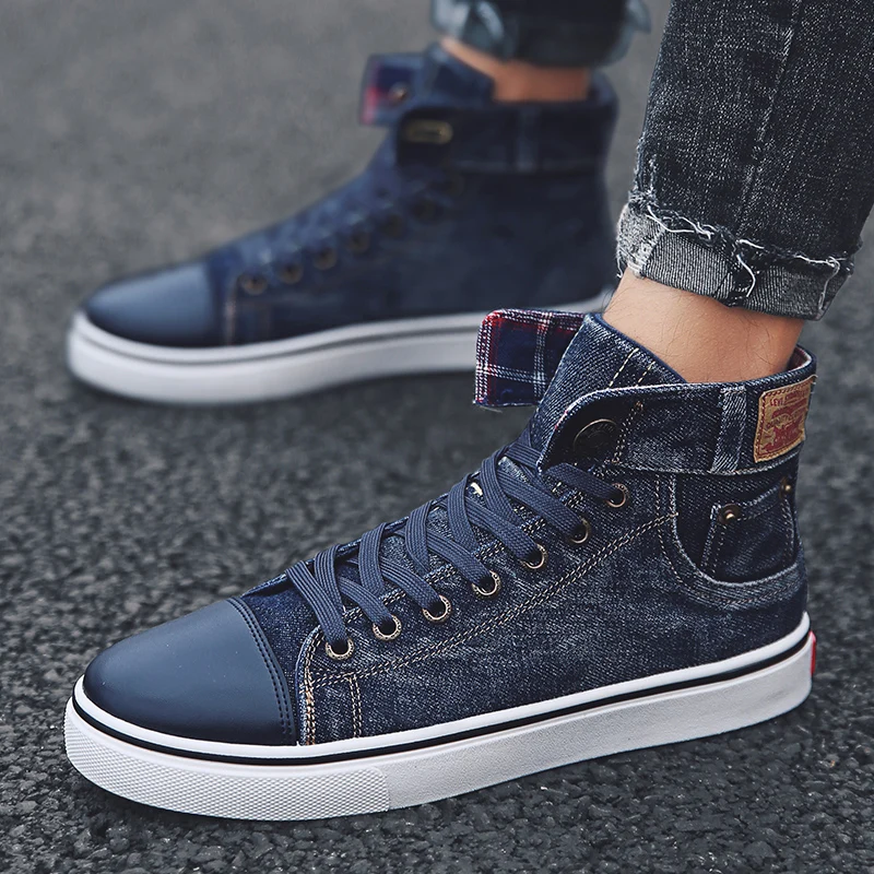 

GUDERIAN High Top Shoes Men Comfortable Lace-Up Men Flat Shoes Breathable Mens Sneakers Casual Canvas Shoes Men Calzado Hombre