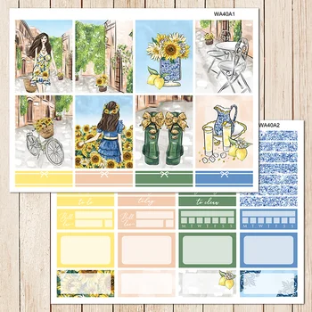 

7sheets/pack Sunflower Girl Weekly Label Decorative Sticker DIY Planner Diary Scrapbooking Album Stickers