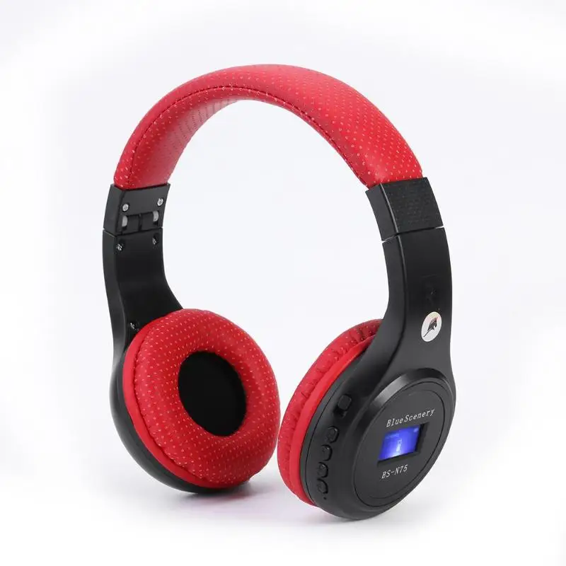 BS-N75 Беспроводные стерео Bluetooth наушники с микрофоном свет Поддержка TF карты FM радио Поддержка ing 3,5 мм аудио соединение - Цвет: Black and Red