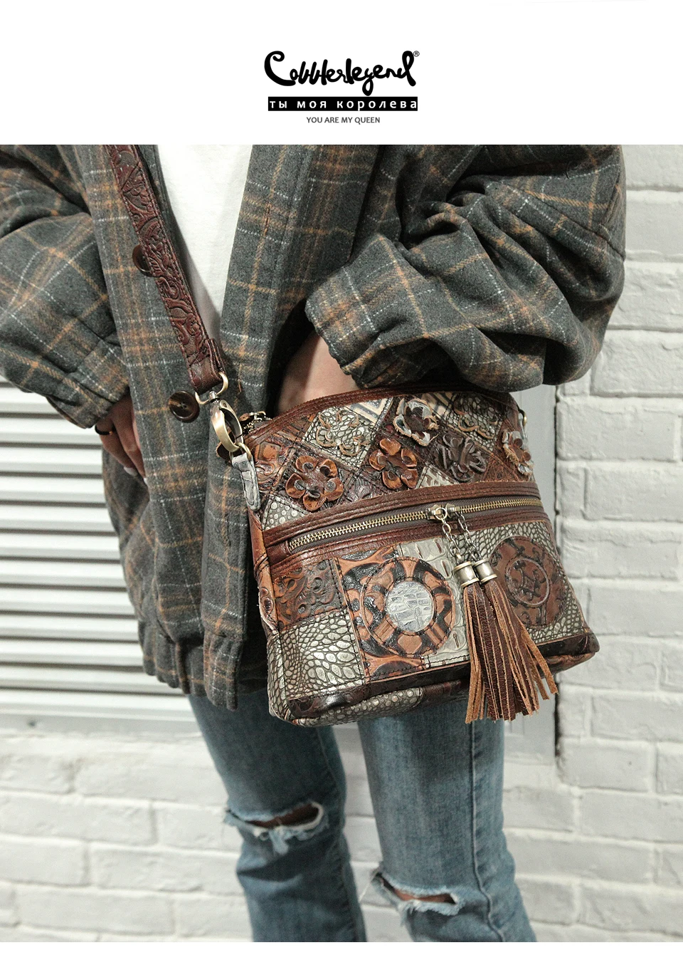 Cobbler Legend Богемская натуральная кожа дизайнерские цветочные сумки женская сумка на плечо Лоскутная сумка с кисточками винтажные сумки кошелек