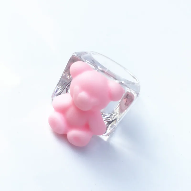 Cute Funny Bear Animal Acrylic Rings For Women Cartoon Colorful Resin Transparent Wide Finger Ring For Girl Party Jewelry Gift
