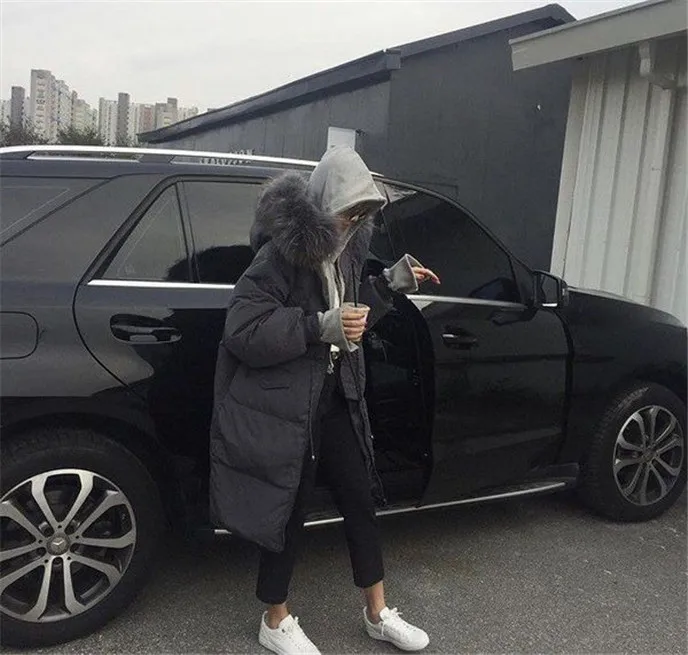 Стиль, зимний пуховик Dongdaemun в Корейском стиле, женский пуховик средней длины с большим меховым воротником, с завязками на талии, L