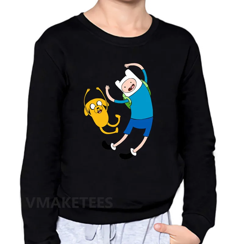 Детские толстовки с изображением Финна из Adventure Time and Jake с мультяшным принтом толстовка для мальчиков и девочек детские осенние Топы, забавная одежда для малышей KYT5200 - Цвет: 5200H-Black