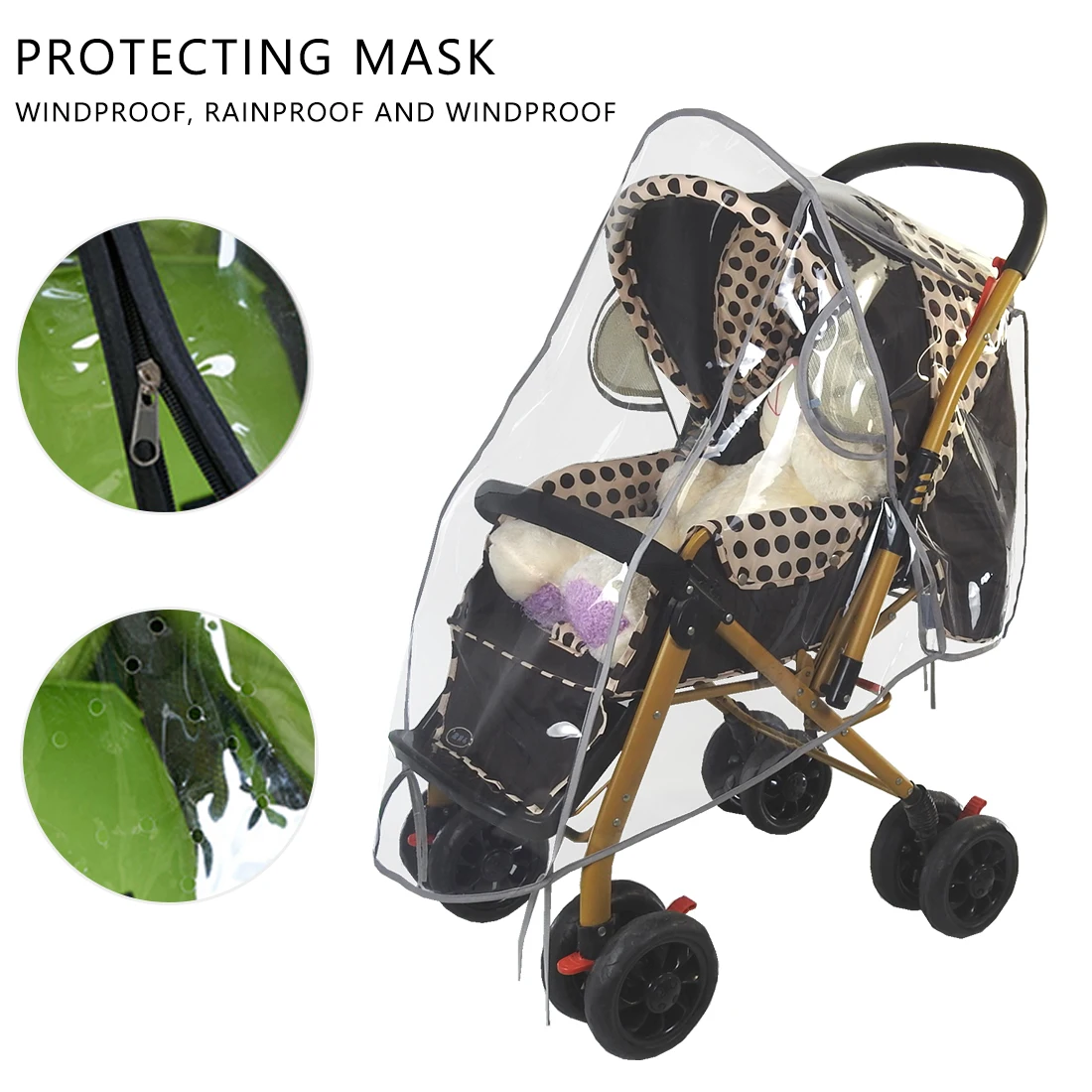 

Waterproof Baby Strollerers Rain Cover Transparent Wind Dust Zipper Open Shield Raincoat Pushchairs Stroller Accessories