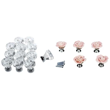 

HOT-17 Pcs Door Furniture Door Knobs Drawer Cabinet Furniture Pull Handles, 12 Pcs Clear & 5 Pcs Pink