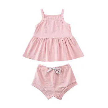 

Emmababy 2PCS Infant Baby Girl Clothes Solid Color Sleeveless Ruffles Tops Dress+Bowknot Shorts Pants Outfit Summer