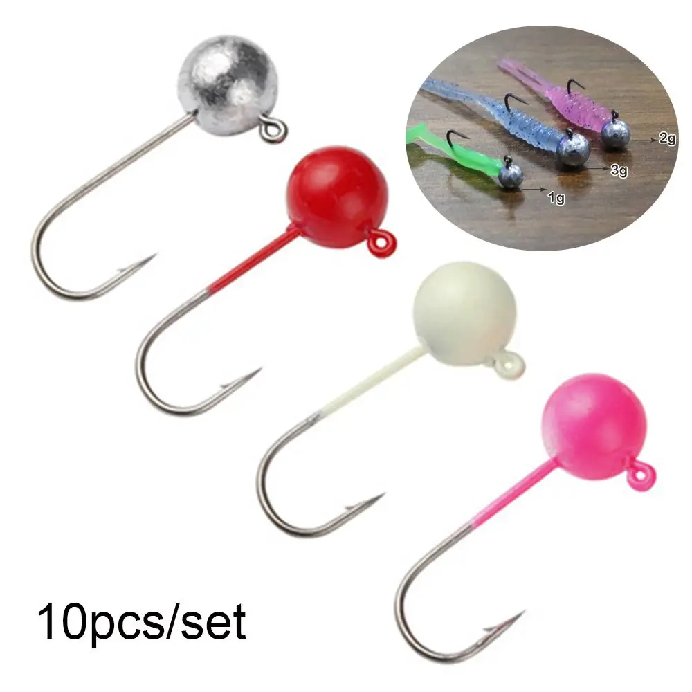 10pcs Luminous Rockfish Hook  Fishing Jigging Bait Lead Head Hook Round Head Barb Perforated Hook 1g 15g 2g 3g 5g 7g