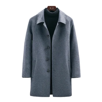 

2020 New Winter Korean Style Men Double-sided Wool Jacket Turn-down Collar Long Coat Men‘s Casual Woolen Overcoat Male Size 3XL