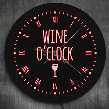 

Wine O'Clock It's Wine Time Alcohol LED Wall Light Watch Wine Lover Gift Pub Bar Wine Party Decor Luminous Wall Clock Wine Glass
