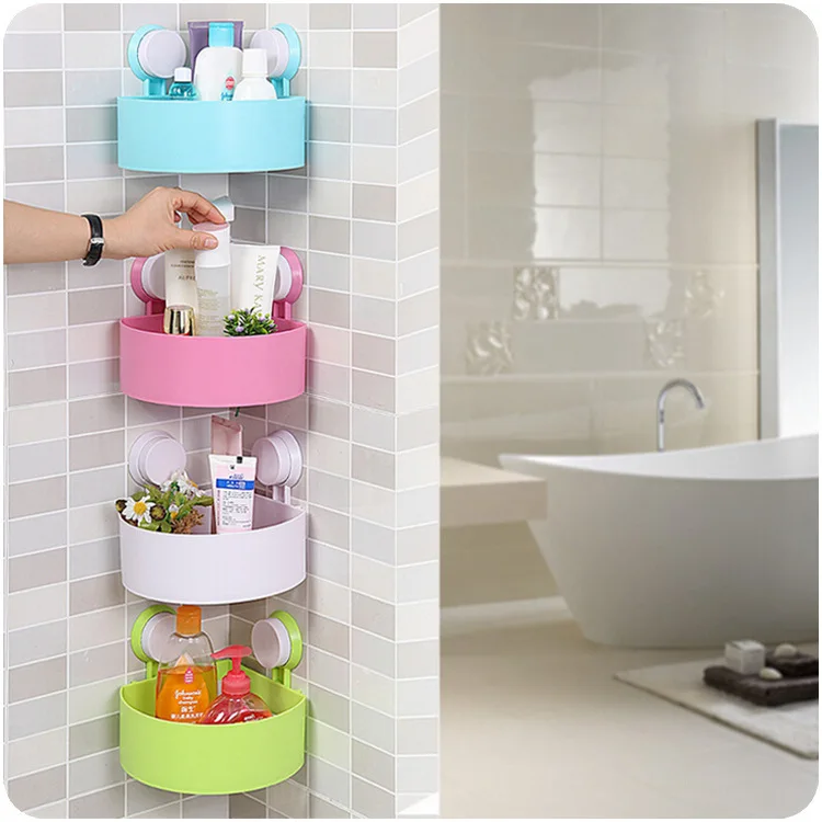 

Triangular Sucker Bathroom Rack Toilet Wall Hangers Bathroom Corner Bracket Bathroom Toilet Storage Shelf