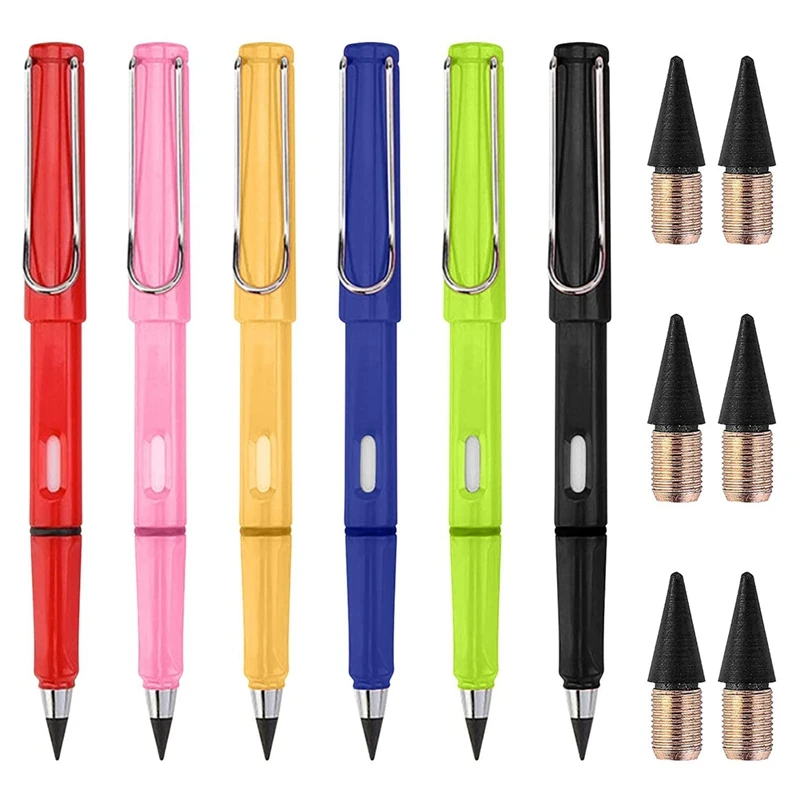 Inkless Pen Inkless Pencils Eternal Office Everlasting Pencil 6 Colors Mixed A High-tech Unlimited Writing Eternal Pencil No Ink with Matching Eraser for Students Teachers Infinite Pencil