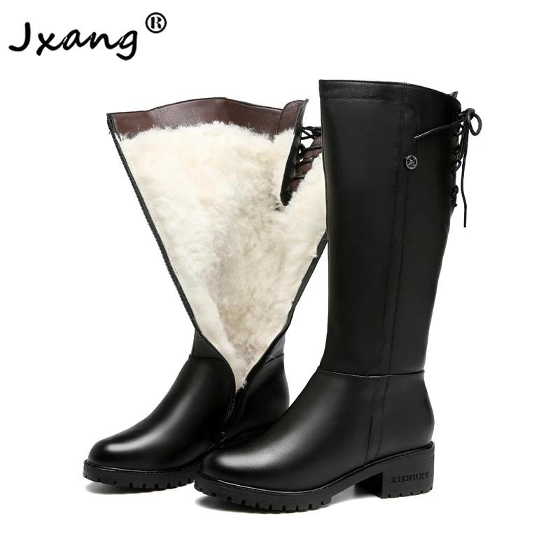 

HABHUCKN 2020 new fashion women genuine leather cowhide winter all wool knee high boots big size 41 42 43 warm snow boots woman