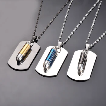

Bullet Pendant Cross Lords Prayer in English Urn Ashes Necklace Military Dog Tags ID Pendant Stainless Steel Jewelry for Men