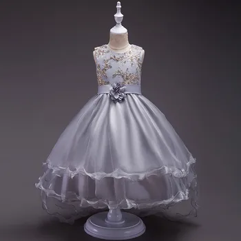 

Elegant Gray Flower Kids Dresses For Girl Novelty Trailing Gown Mesh Birthday Party Dress Sequin New Year Gift Child Costume