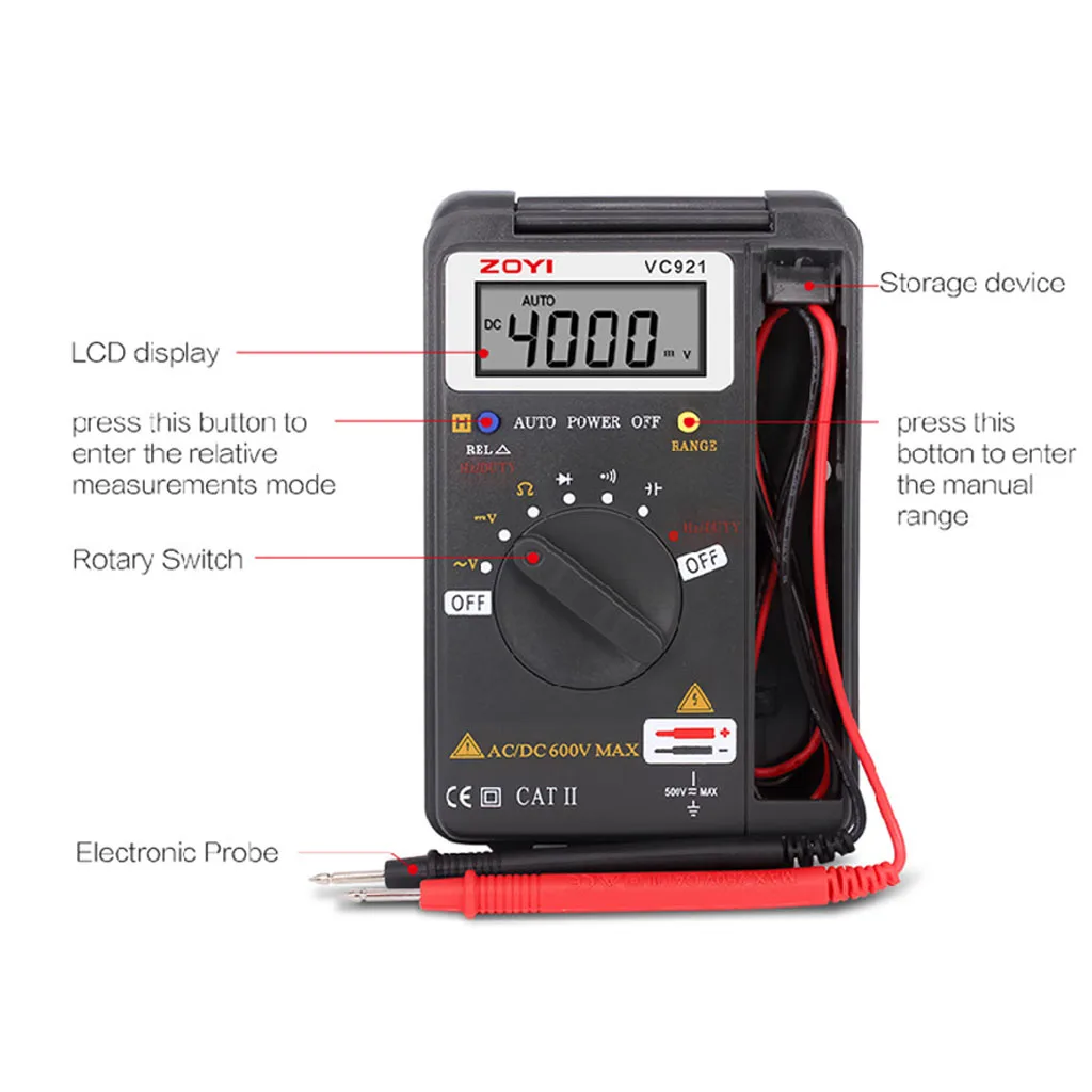 ZOYI VC921 Цифровой мультиметр Емкость AC/DC Транзистор тестер напряжения зонд
