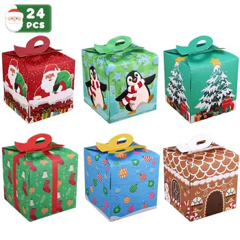 

Cabilock 24pcs Christmas Gift Boxes Festive Xmas Goodie Paper Boxes Lightweight Candy Treat Cardboard Cookie Boxes for Christmas