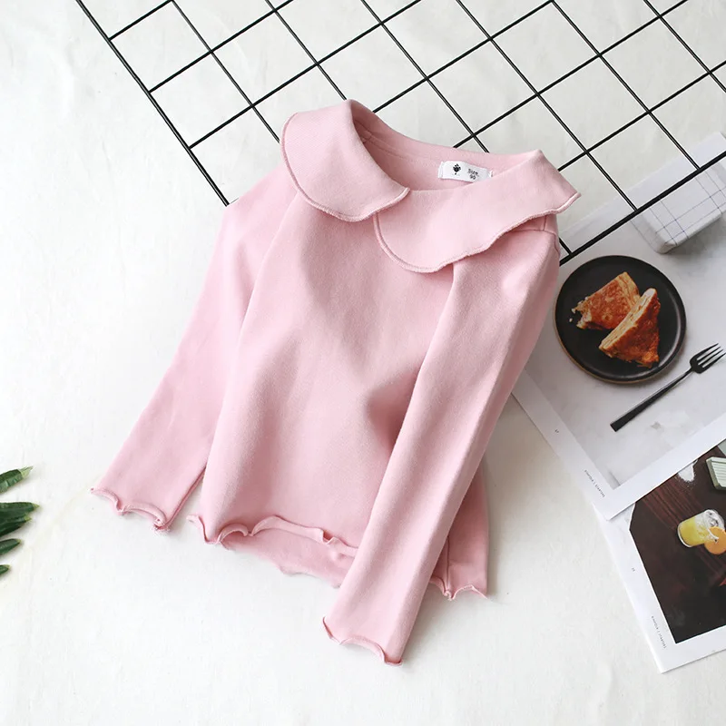 Spring Autumn Girls T Shirt Cotton Tops For Kids Candy colors Children Shirts Long Sleeve Baby Blouse Toddler Bottom Clothing - Цвет: Розовый