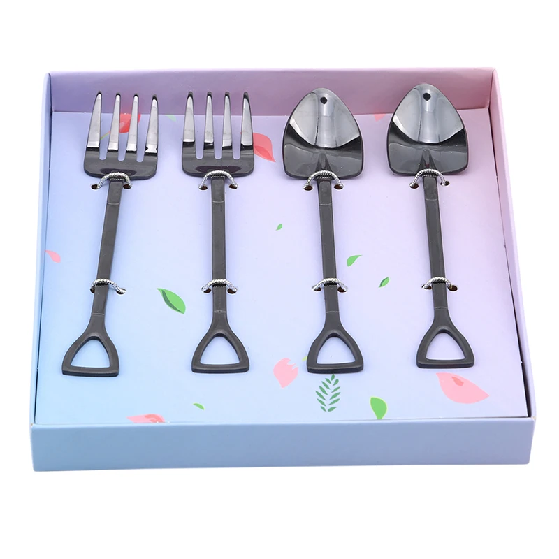 tungsten plating 4Pcs/set Stainless Steel Shovels Forks Multicolor Coffee Stir Fruit Dessert Cake Cutlery Table Accessories Creative Tableware - Цвет: tungsten plating