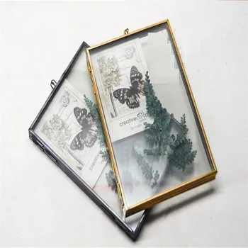 

Retro Copper Photo Frame Folded Double-Sided Transparent Glass Picture Frame Botanical Specimen Holder Display Stand Home Decor