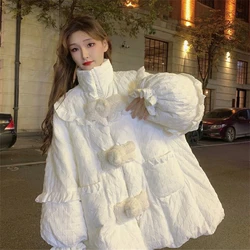 Outono e inverno novo estilo branco gola acolchoada acolchoado jaqueta feminina design sentido no inverno longa seção acolchoado jaqueta
