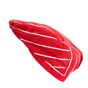 

Chef Hat Cotton Cook Cap Beret Work Wear Red White Stripes Hotel Restaurant Bar