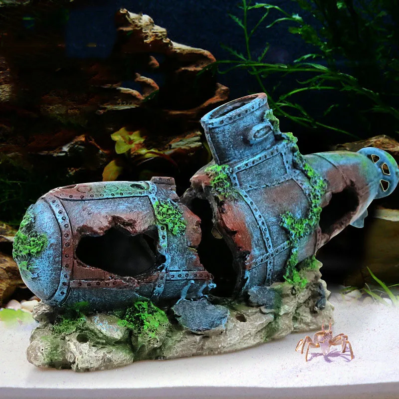 Aquarium Landscaping Ornaments Resin Shipwreck Aircraft Cannon Wreck