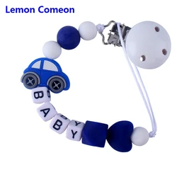 Limão comeon coleira de chupeta de carro, clipe de chupeta personalizado em silicone com miçangas para personalizar o nome do bebê, brinquedo de dentição diy