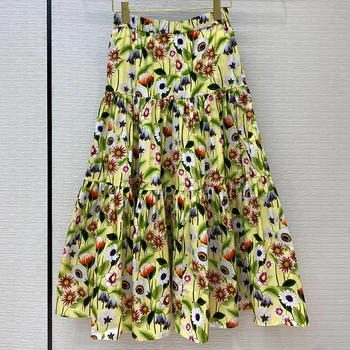 

Pleated Skirts Summer Women Fashion High Waisted Printed Long Skirt Party